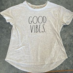 Rae Dunn. Women’s Medium “Good Vibes” Heather Light Grey Crewneck Tee